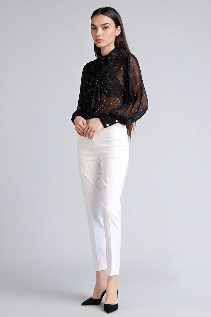 DeFacto White Woman Cigarette Fit Super Skinny Hem Satin Trousers Casual - Image 2